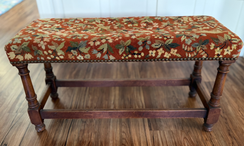Upholstered Jacobean Revival-style bench